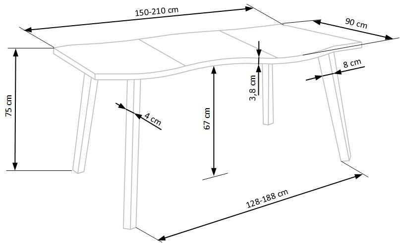 DICKSON stół rozkładany 150-210/90 cm, blat - naturalny, nogi - czarny (2p=1szt)