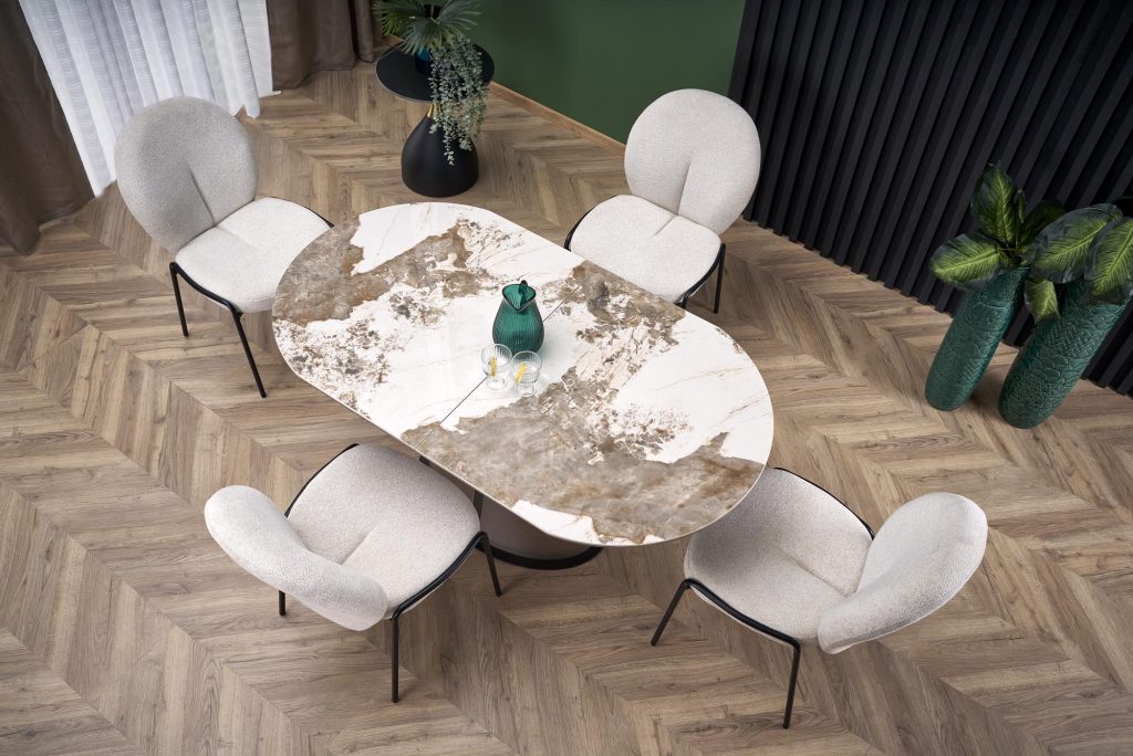 ROBINSON stół rozkładany, beżowy marmur / cappuccino / czarny (3p=1szt)