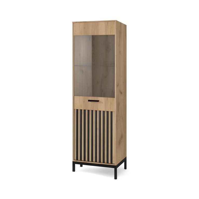 LAMINO W-1 witryna dąb craft/czarny, nogi: czarny (5p=1szt)
