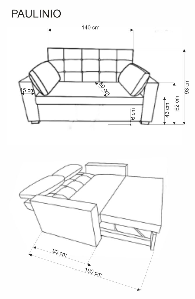 PAULINIO sofa rozkładana, popielaty (1p=1szt)