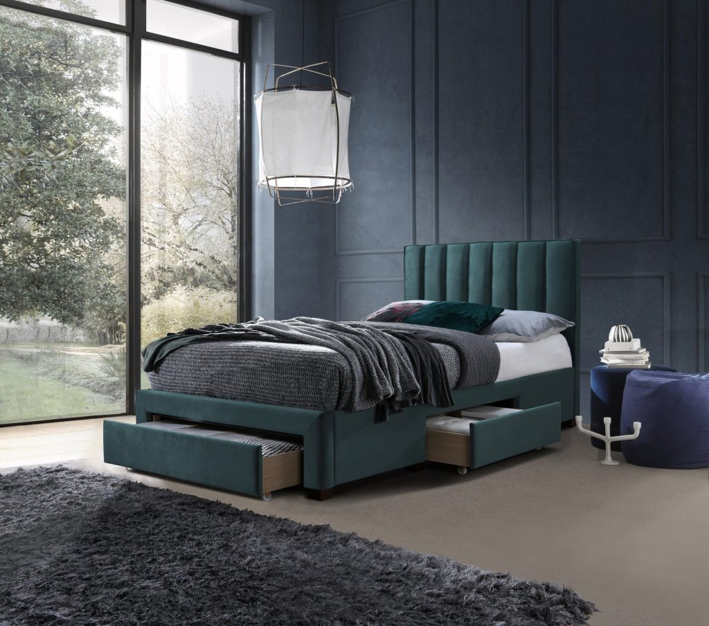 GRACE 120 łóżko z szufladami c. zielony velvet (3p=1szt)
