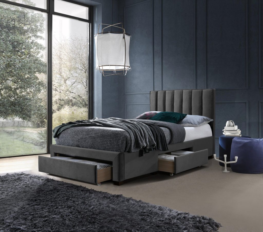 GRACE 120 łóżko z szufladami popiel velvet (3p=1szt)
